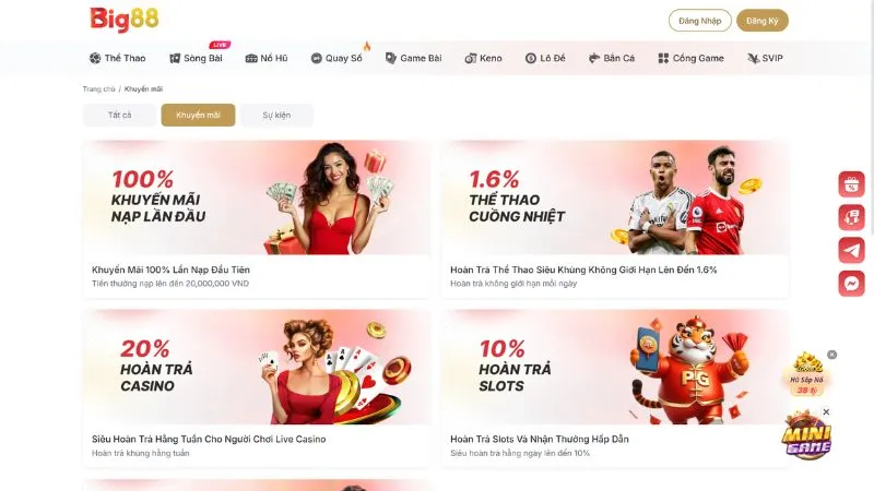 Các chương trình khuyến mãi và ưu đãi tại Big88 Các chương trình khuyến mãi và ưu đãi tại Big88