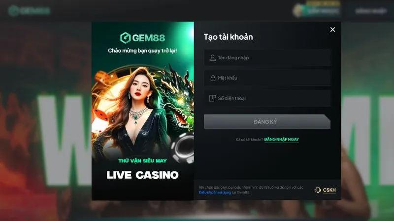 Hướng dẫn đăng ký tài khoản tại Gem88 chi tiết Hướng dẫn đăng ký tài khoản tại Gem88 chi tiết